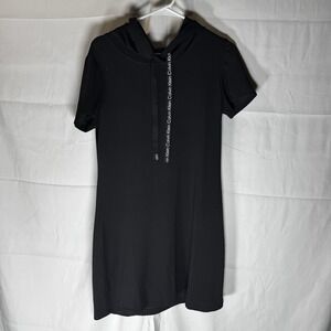 Calvin Klein Women's Pullover Hoodie Short Dress With Pockets Black Size Medium